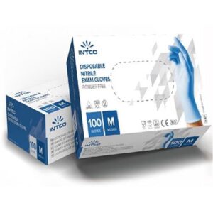 دستکش نیتریل آبی اینتکو INTCO سایز مدیوم بسته 100عددی