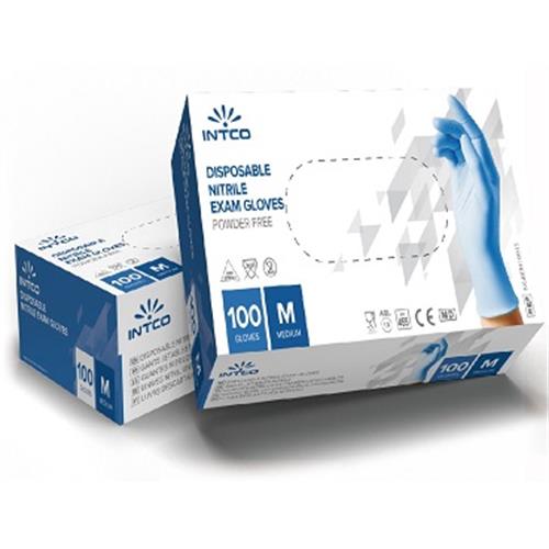 دستکش نیتریل آبی اینتکو INTCO سایز مدیوم بسته 100عددی